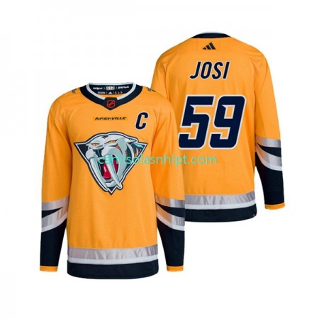 Camiseta Nashville Predators Roman Josi 59 Adidas 2022-2023 Reverse Retro Amarelo Authentic - Homem
